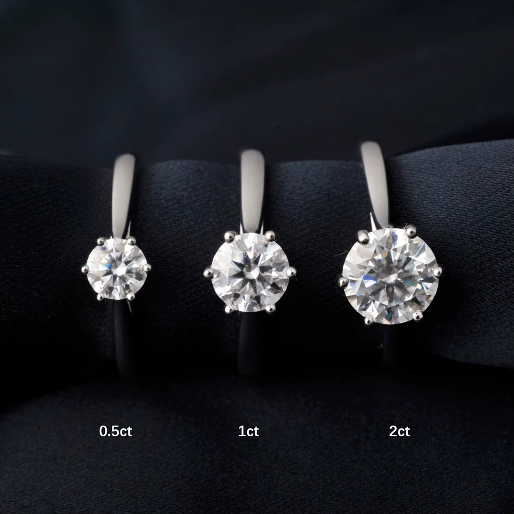 Moissanite Round Cut Sterling Silver Solitaire Engagement Ring