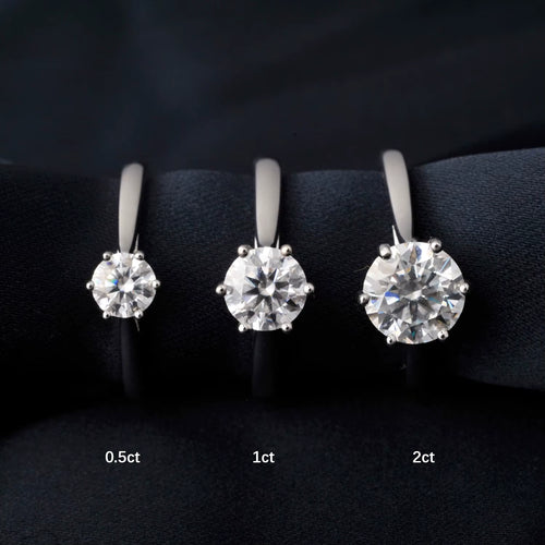 Moissanite Round Cut Sterling Silver Solitaire Engagement Ring