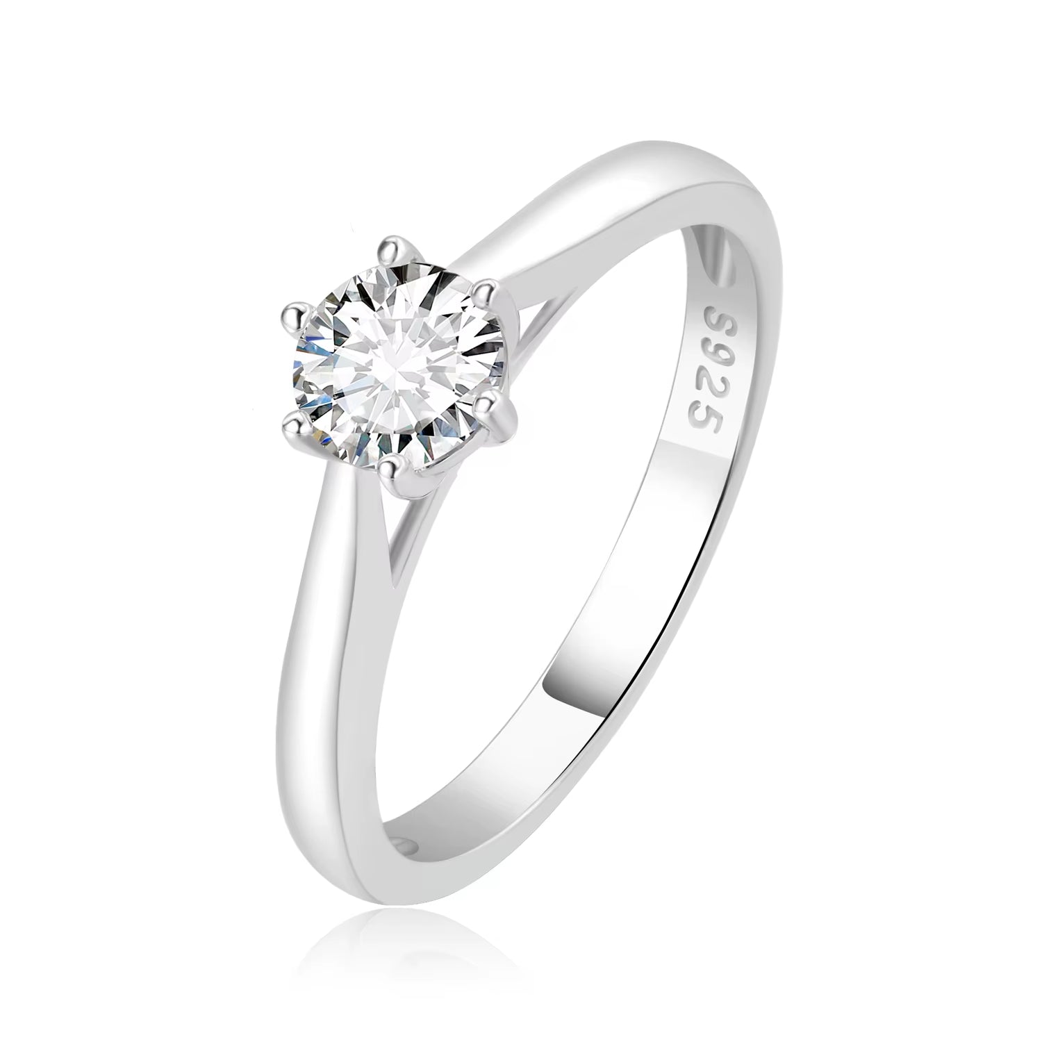 Moissanite Round Cut Sterling Silver Solitaire Engagement Ring