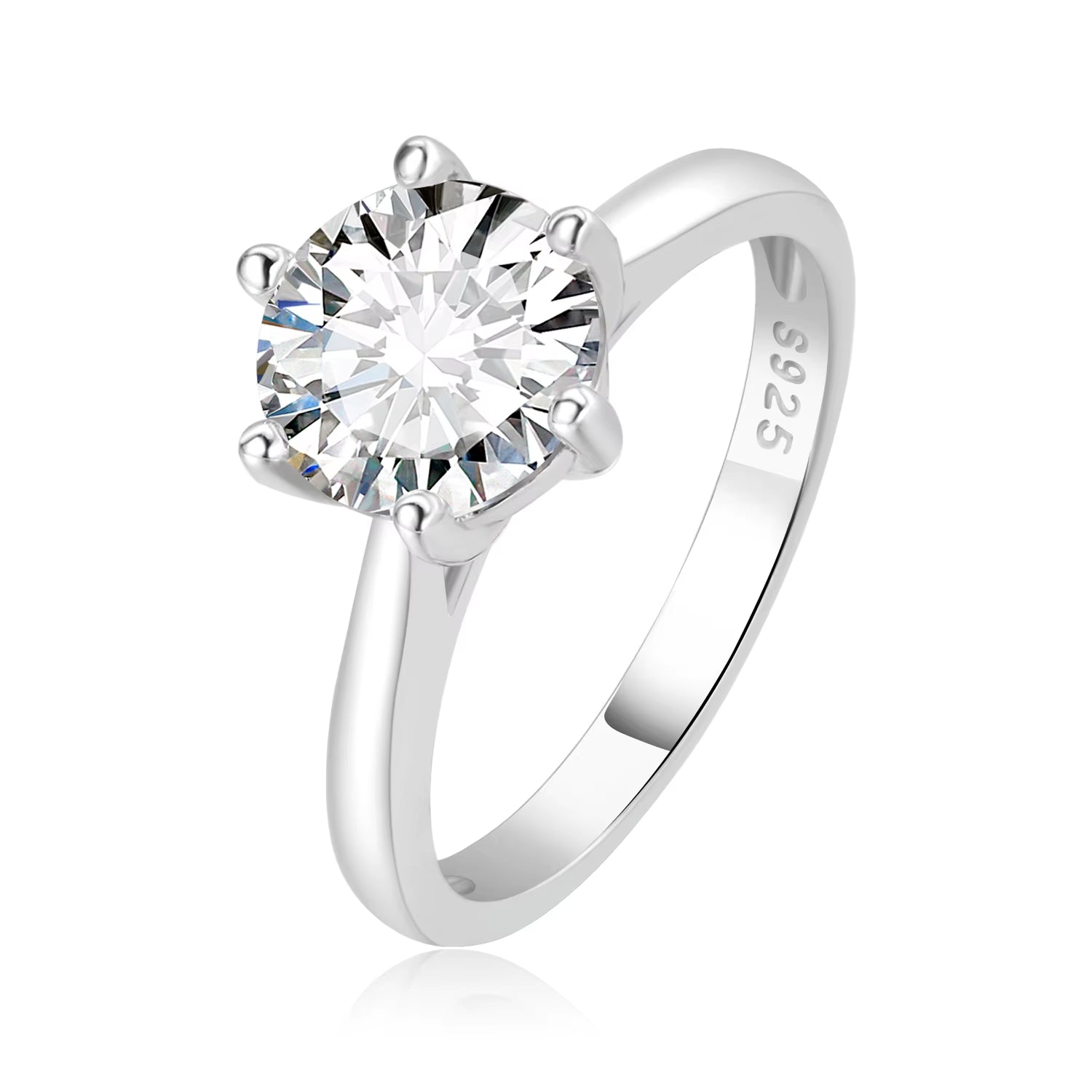 Moissanite Round Cut Sterling Silver Solitaire Engagement Ring