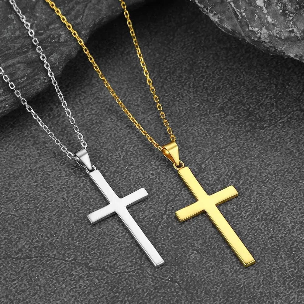 925 Sterling Silver Cross Necklaces INRI Crucifix Jesus Size S/L Plain/Cz Cross Unisex Man Women Christian Jewelry Gift
