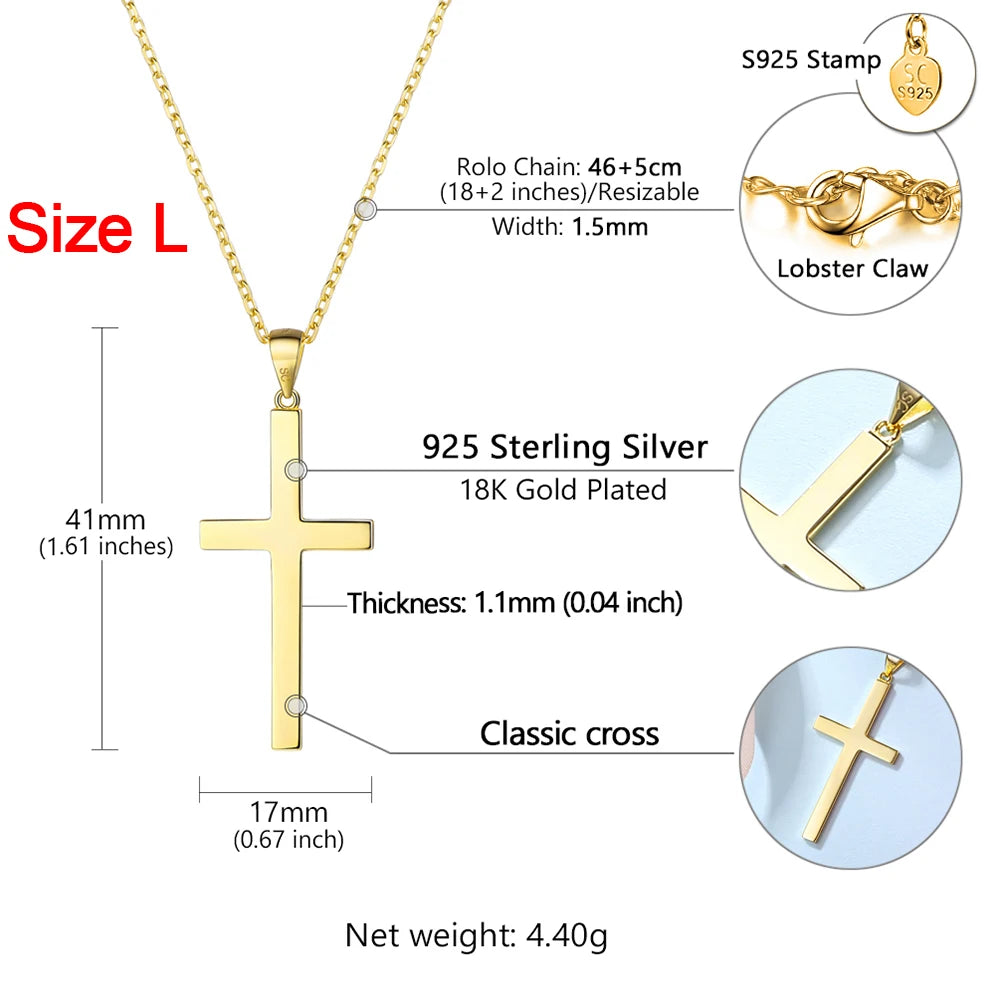 925 Sterling Silver Cross Necklaces INRI Crucifix Jesus Size S/L Plain/Cz Cross Unisex Man Women Christian Jewelry Gift