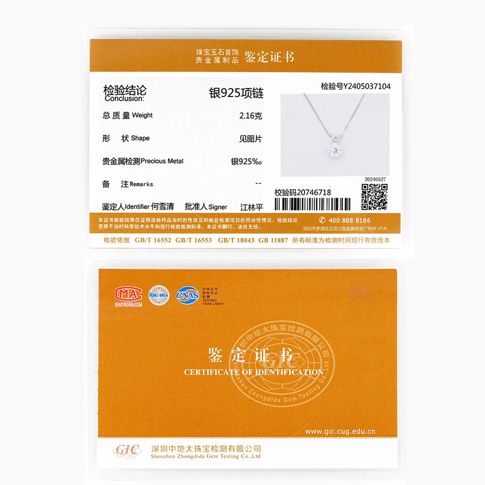 0.5Ct-5Ct Moissanite Pendant Necklace with Certificate for Women Original Real 925 Silver Chain Solitaire Drop Necklaces