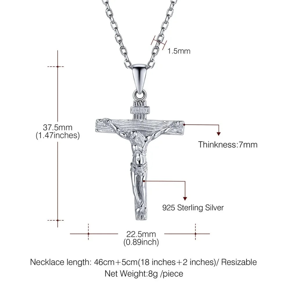 925 Sterling Silver Cross Necklaces INRI Crucifix Jesus Size S/L Plain/Cz Cross Unisex Man Women Christian Jewelry Gift