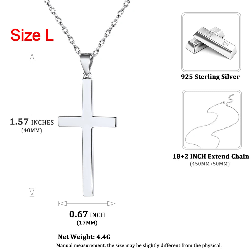 925 Sterling Silver Cross Necklaces INRI Crucifix Jesus Size S/L Plain/Cz Cross Unisex Man Women Christian Jewelry Gift