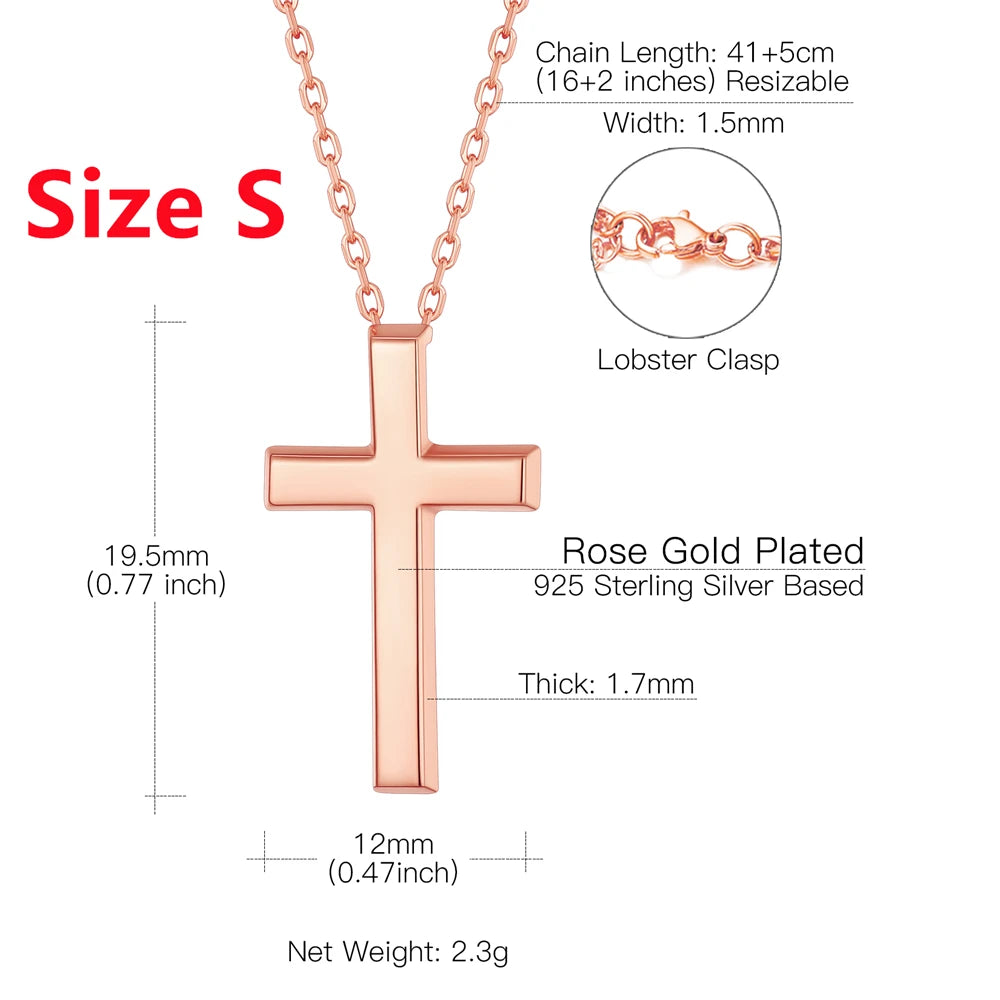 925 Sterling Silver Cross Necklaces INRI Crucifix Jesus Size S/L Plain/Cz Cross Unisex Man Women Christian Jewelry Gift