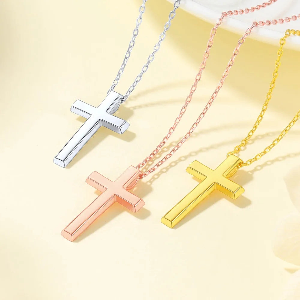 925 Sterling Silver Cross Necklaces INRI Crucifix Jesus Size S/L Plain/Cz Cross Unisex Man Women Christian Jewelry Gift