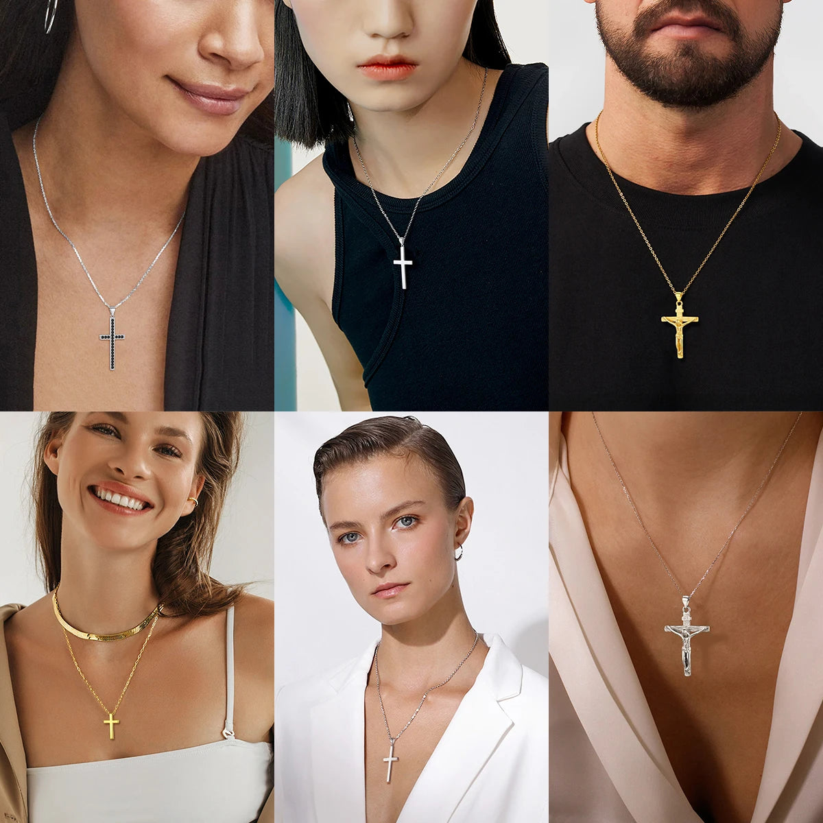 925 Sterling Silver Cross Necklaces INRI Crucifix Jesus Size S/L Plain/Cz Cross Unisex Man Women Christian Jewelry Gift