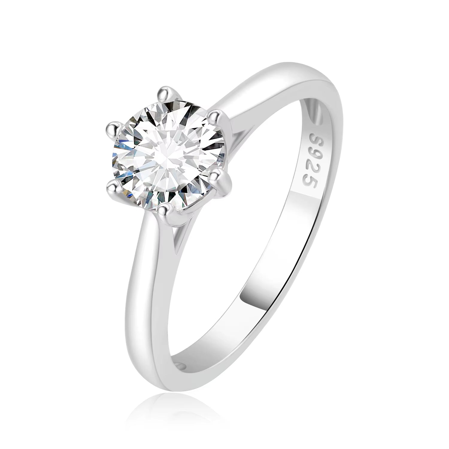 Moissanite Round Cut Sterling Silver Solitaire Engagement Ring