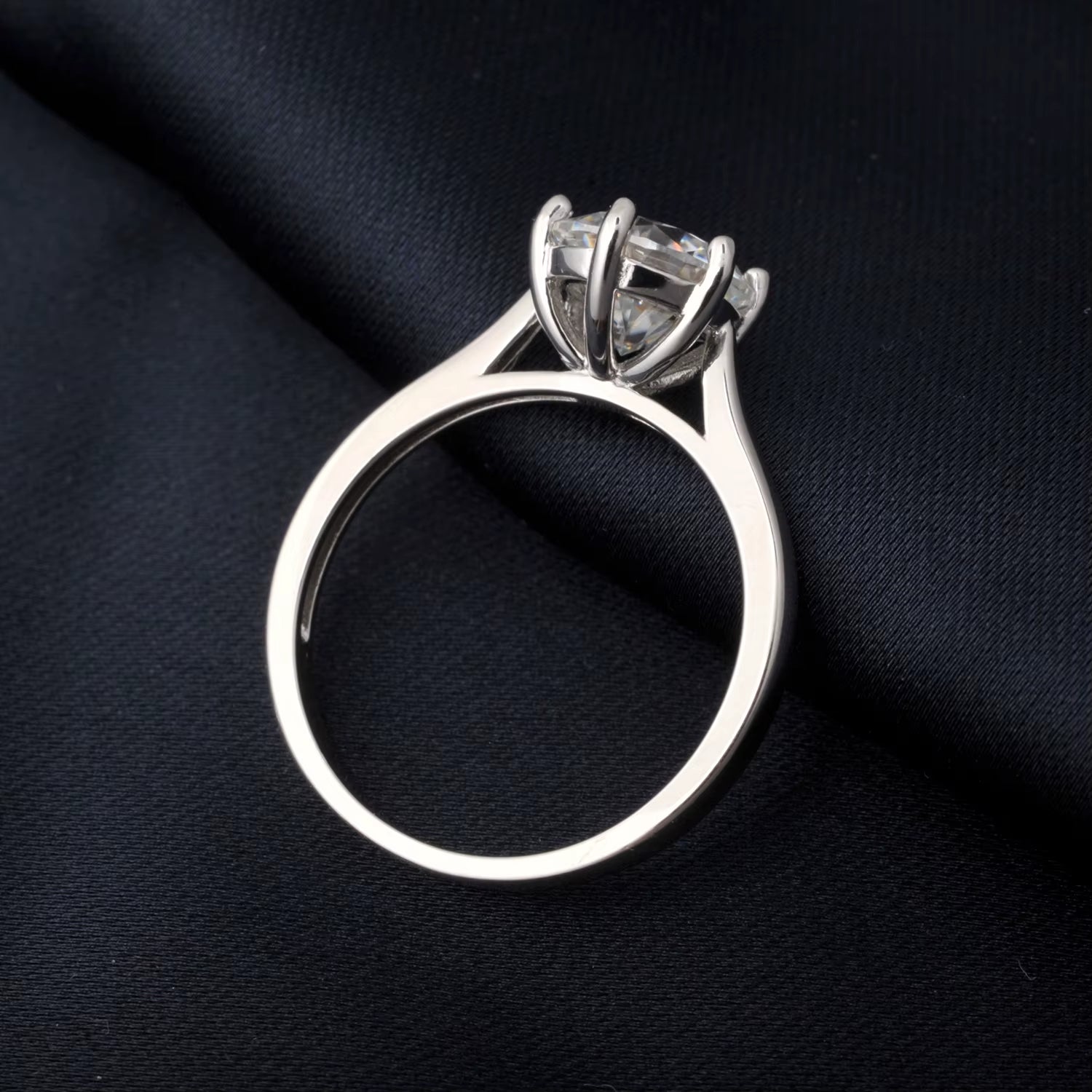 Moissanite Round Cut Sterling Silver Solitaire Engagement Ring