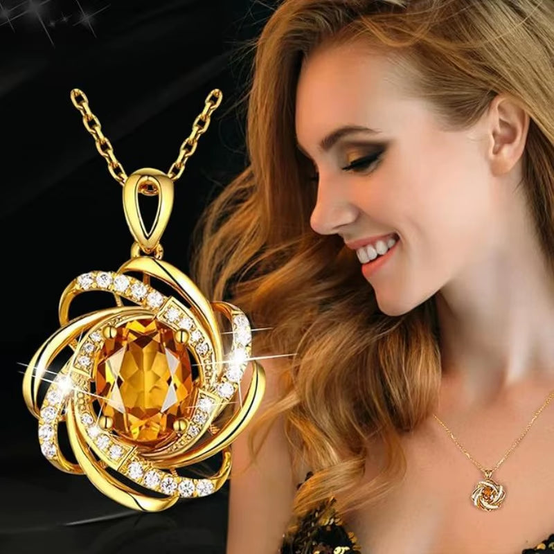  Gold Plated Cubic Zirconia Flower Necklace 