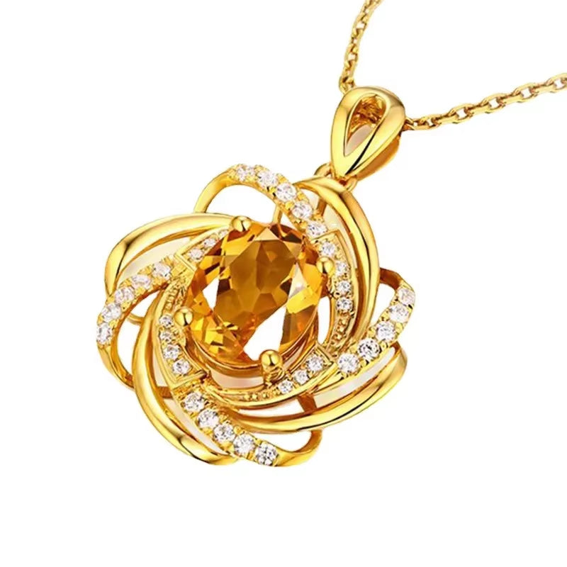  Gold Plated Cubic Zirconia Flower Necklace 